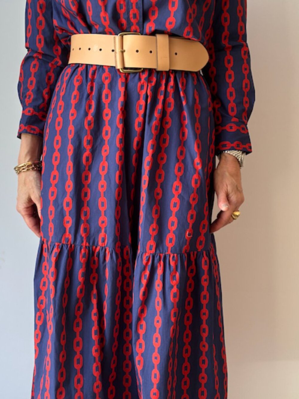NWT Clare V. Matching Navy & Poppy Chain Link Set - Shirt & Manon Skirt (Rare)